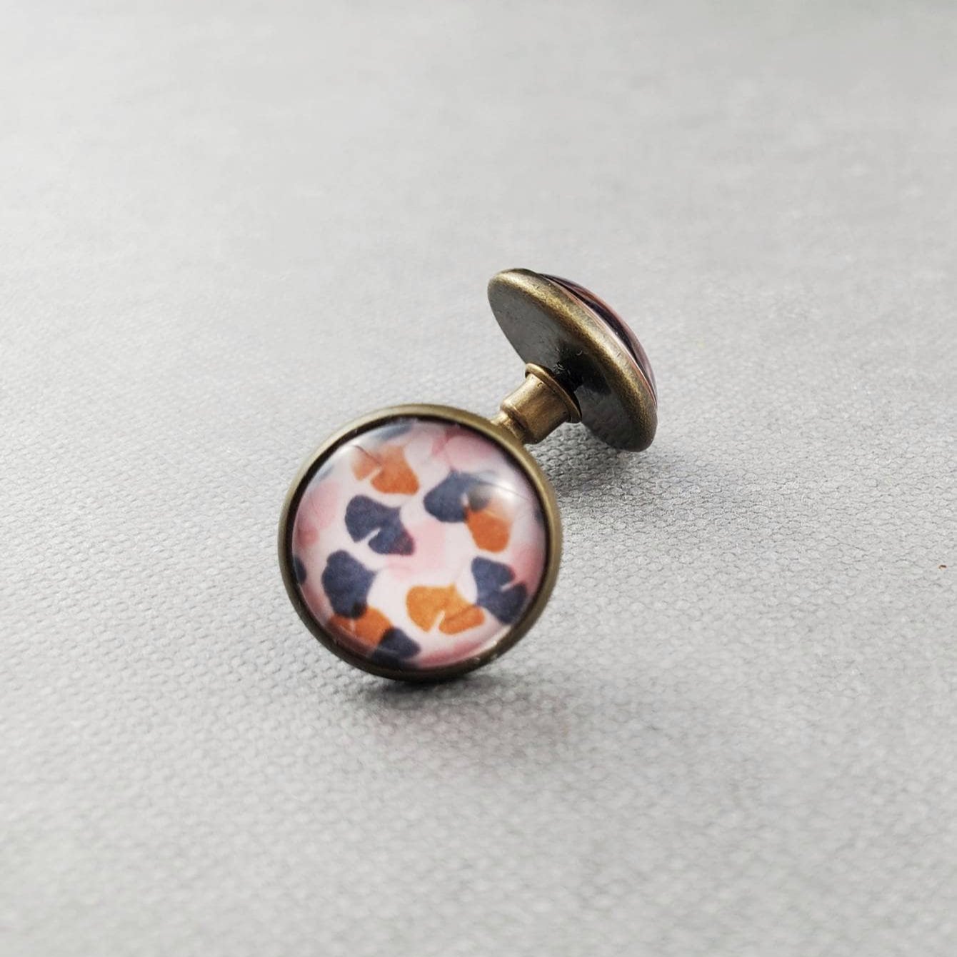 monstera and ginkgo leaf bronze stud glass earrings