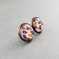 monstera and ginkgo leaf bronze stud glass earrings