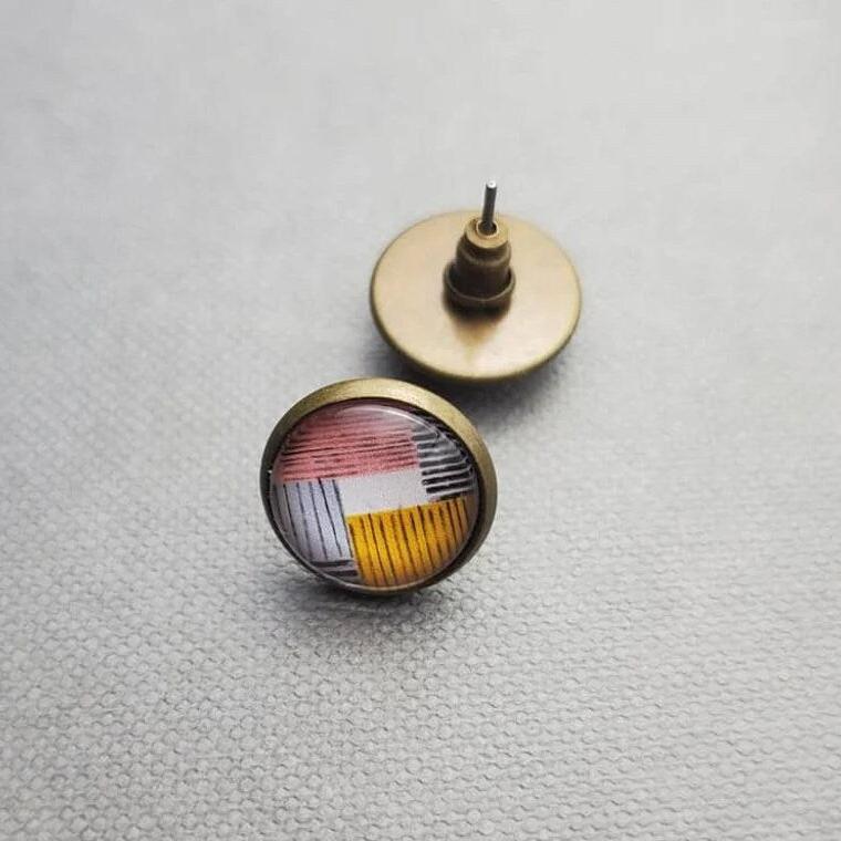 Geometric Bronze Stud Earrings