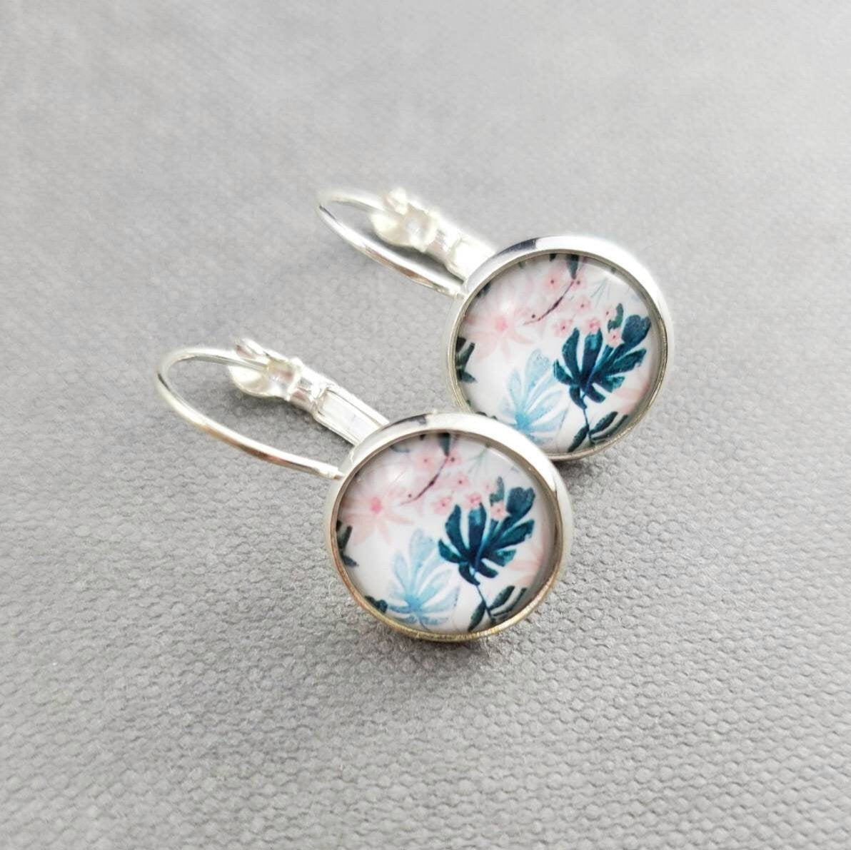 Silver Floral Leverback Earrings