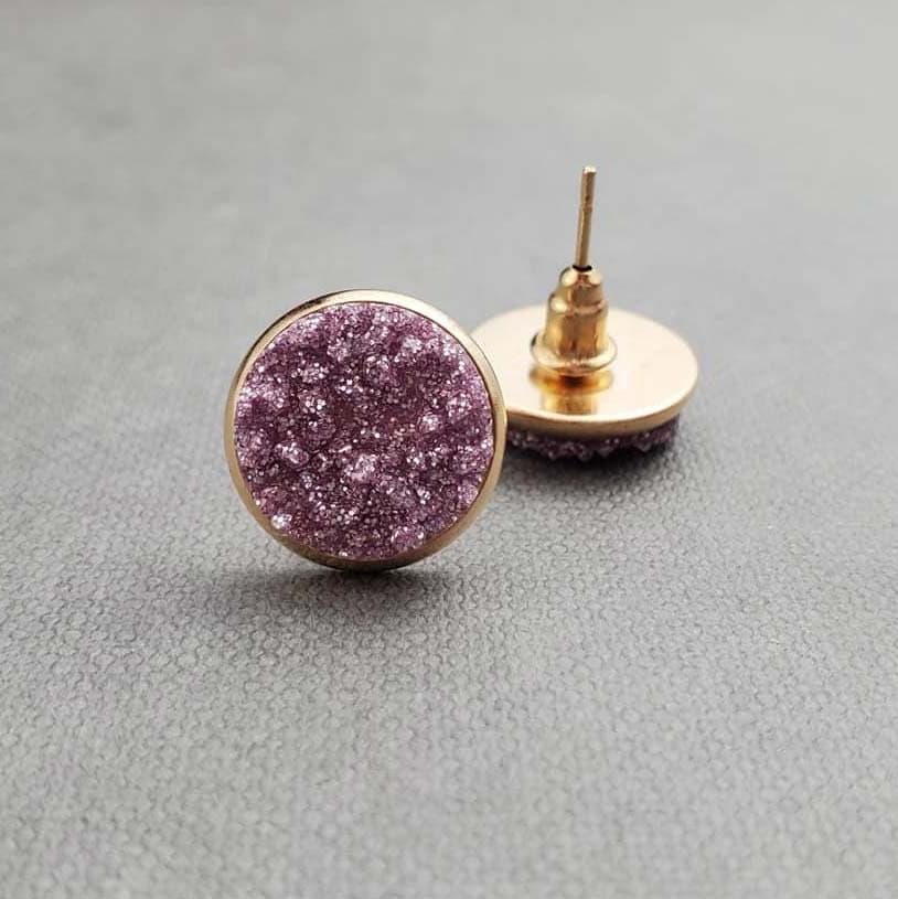 Purple Resin Druzy Stud Earrings