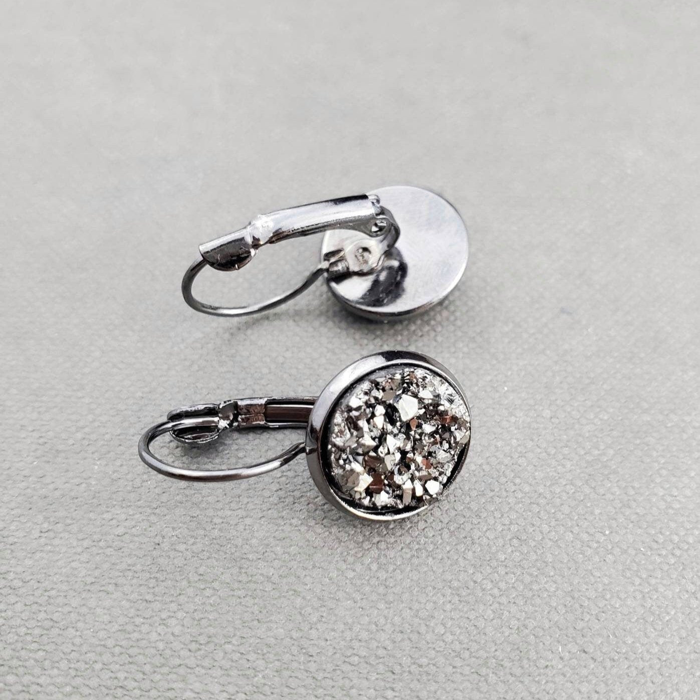 Silver Crushed Druzy Geode Earrings