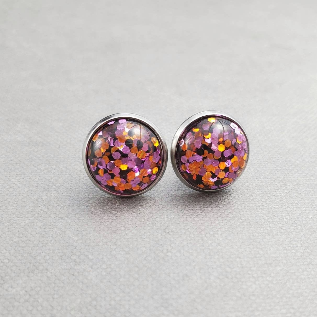 Pink Glitter Silver Stud Earrings