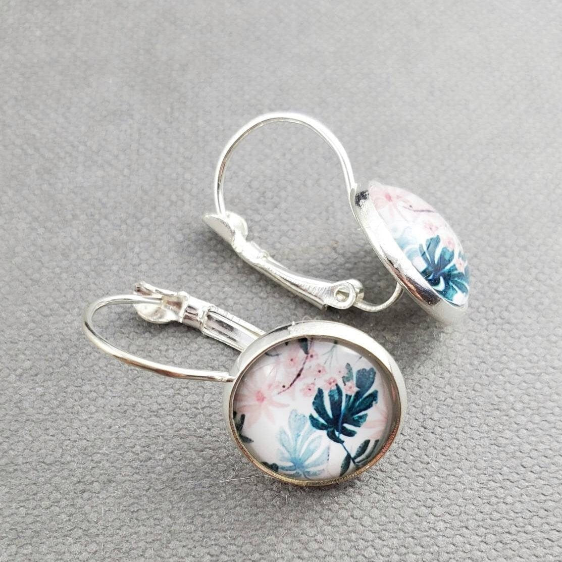Silver Floral Leverback Earrings