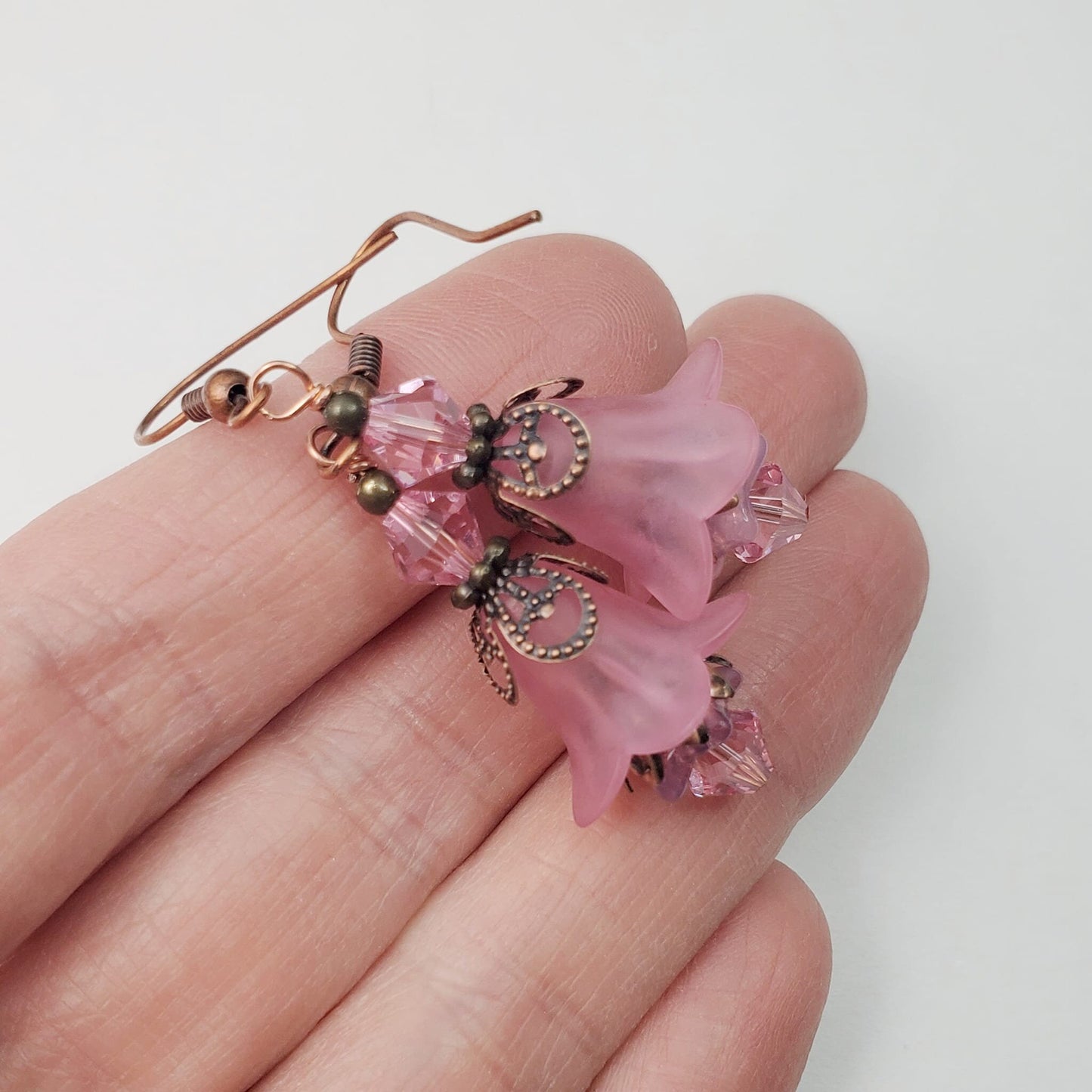 Pink Floral Lucite Drop Earrings