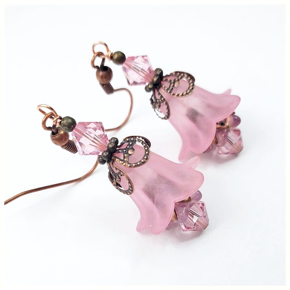 Pink Floral Lucite Drop Earrings