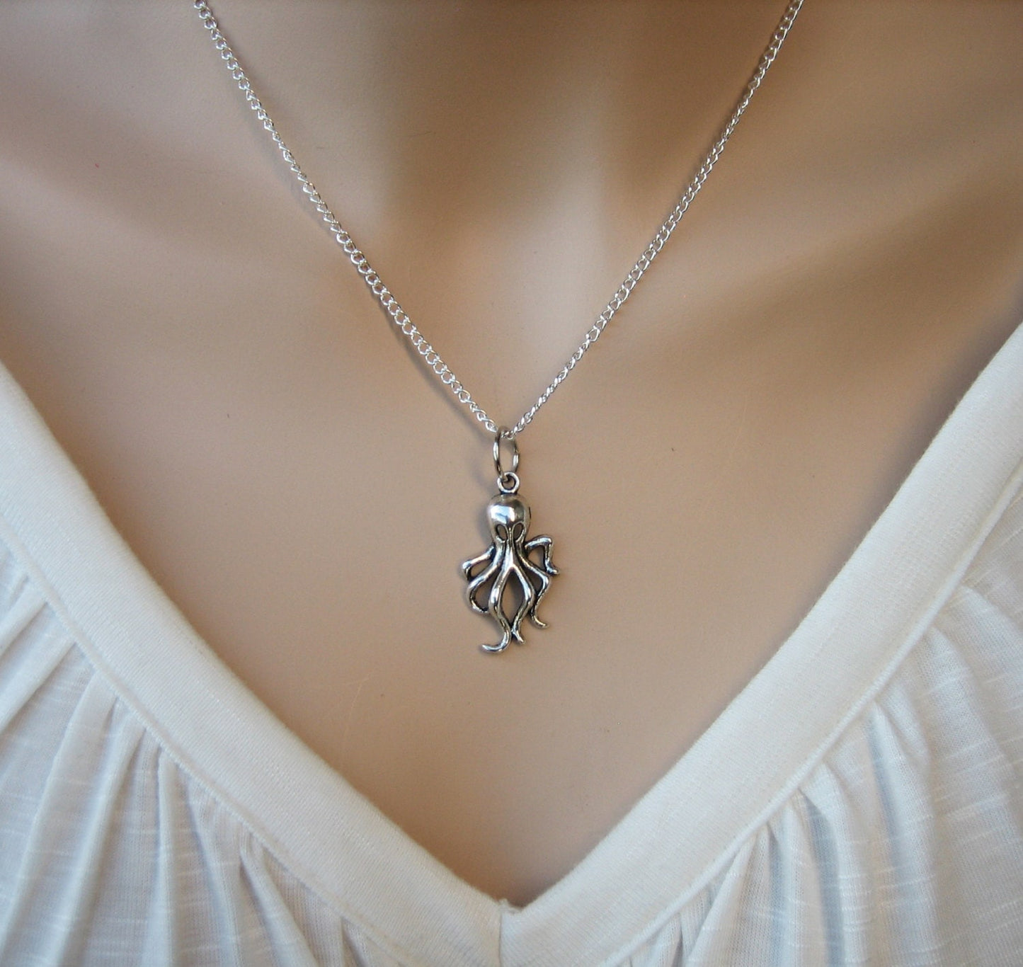 Silver Octopus Layering Charm Necklace
