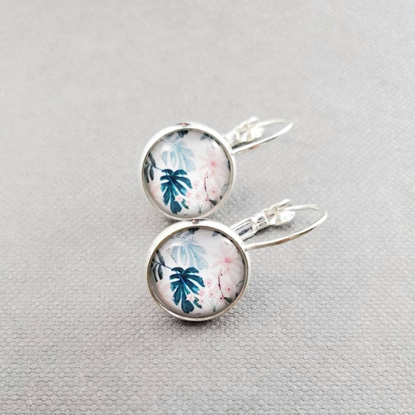 Silver Floral Leverback Earrings