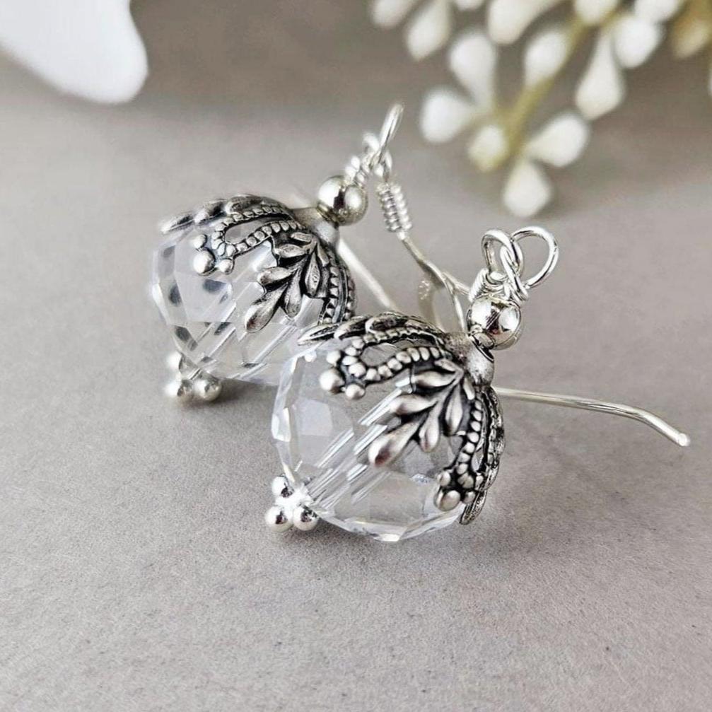 Silver Crystal Dangle Drop Earrings