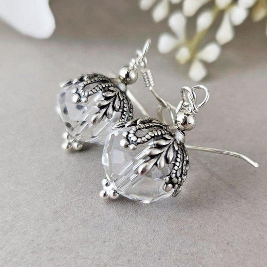 Silver Crystal Dangle Drop Earrings