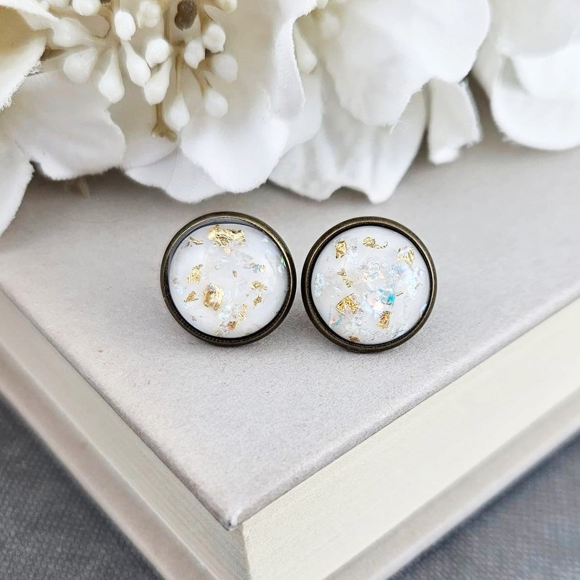 White Opal Iridescent Stud Earrings