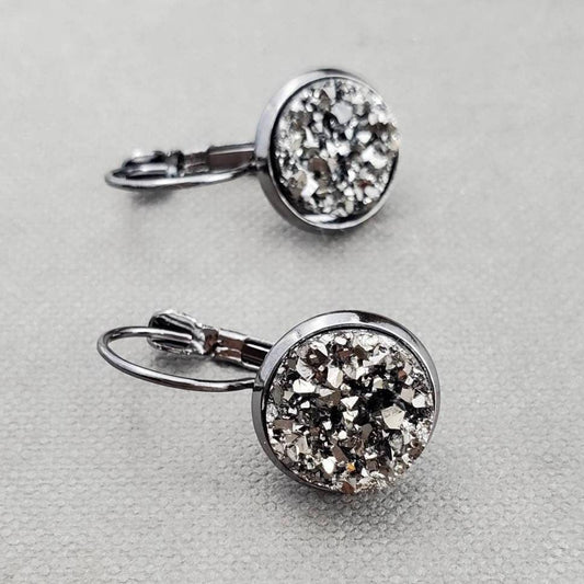 Silver Crushed Druzy Geode Earrings