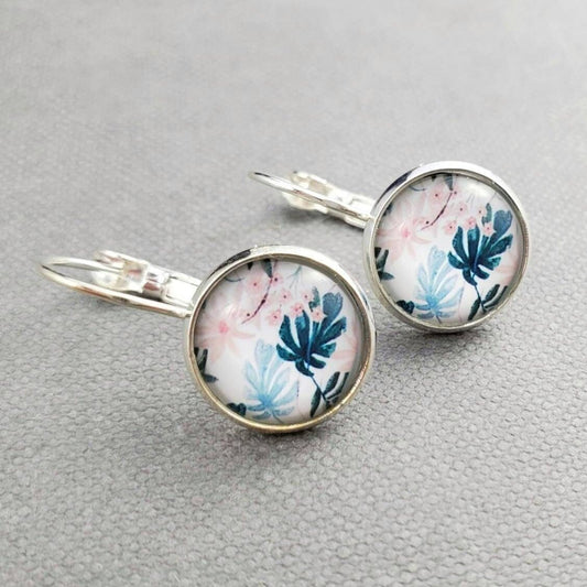 Silver Floral Leverback Earrings
