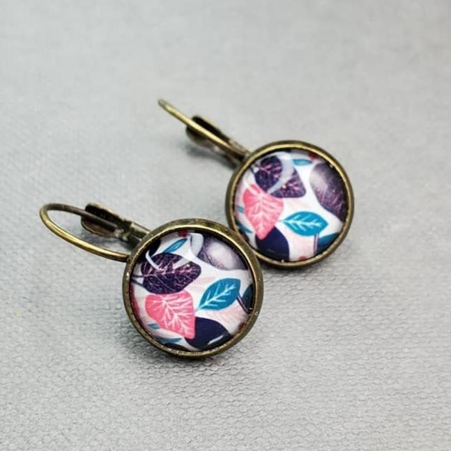 Floral Palm Leaf Dangle Bronze Earrings