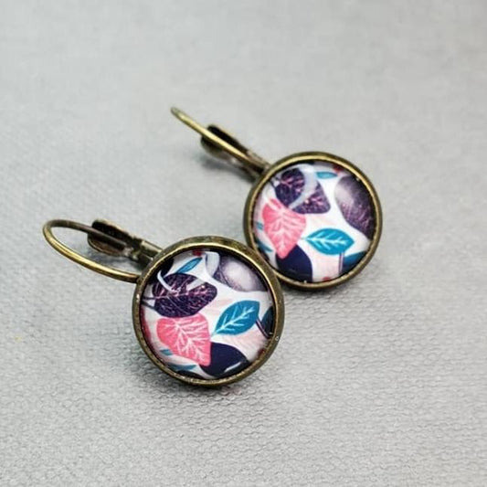 Floral Palm Leaf Dangle Bronze Earrings